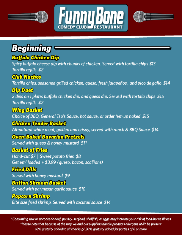 Food & Drink Menu | Virginia Beach Funny Bone Comedy Club & Restaurant